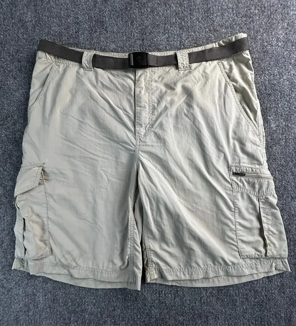 Columbia PFG Omni-Shade Cargo Fishing Shorts Men's 36W Khaki Belted